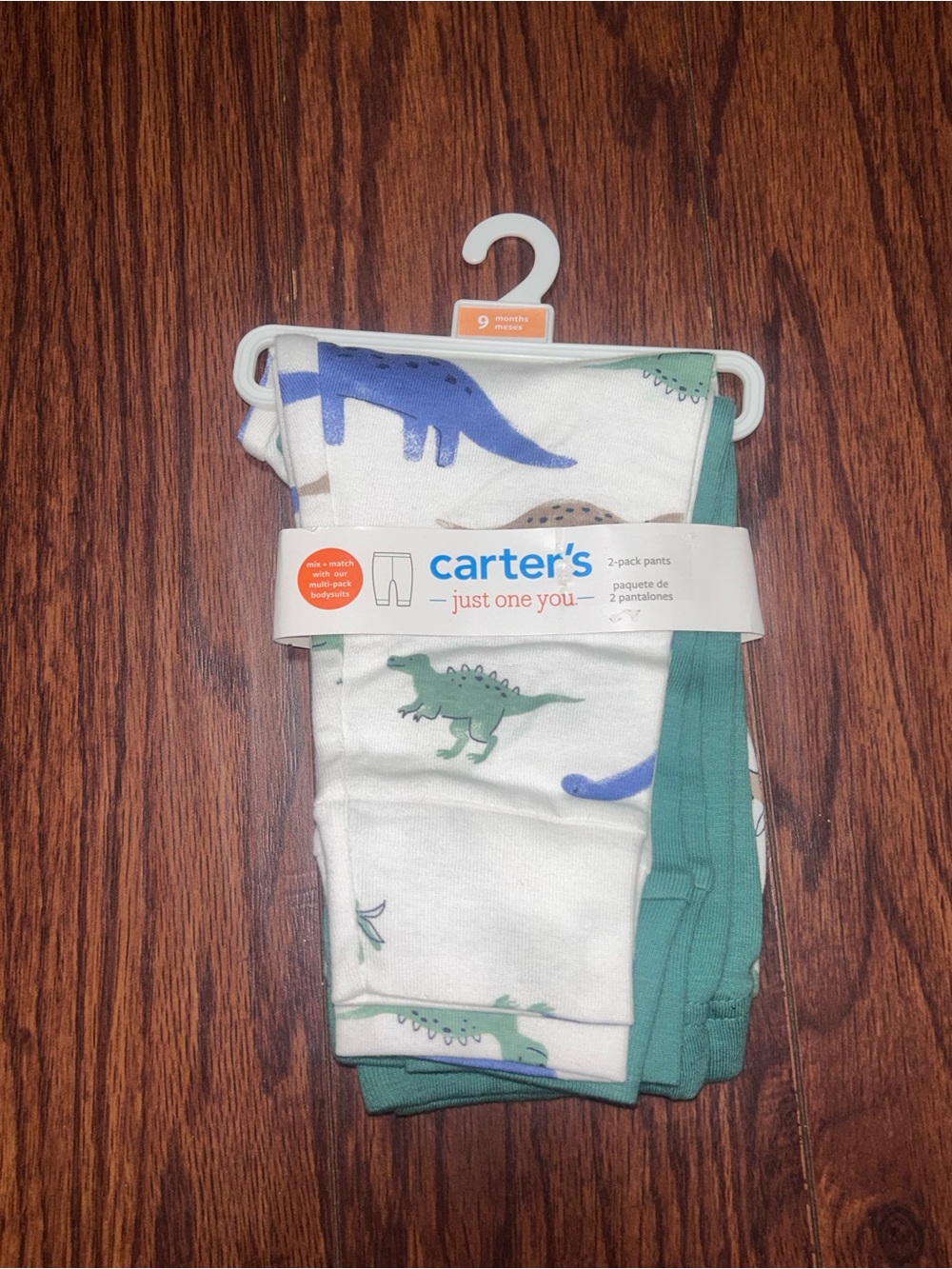 Carter's 2-Pack Toddler Pants with Dinosaur Print - White & Green/Blue